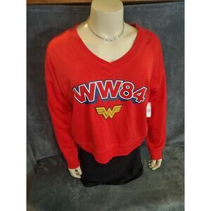 WW84 Wonder Woman DC Red Black and Gold cropped long Sleeve Sweat Shirt NWT